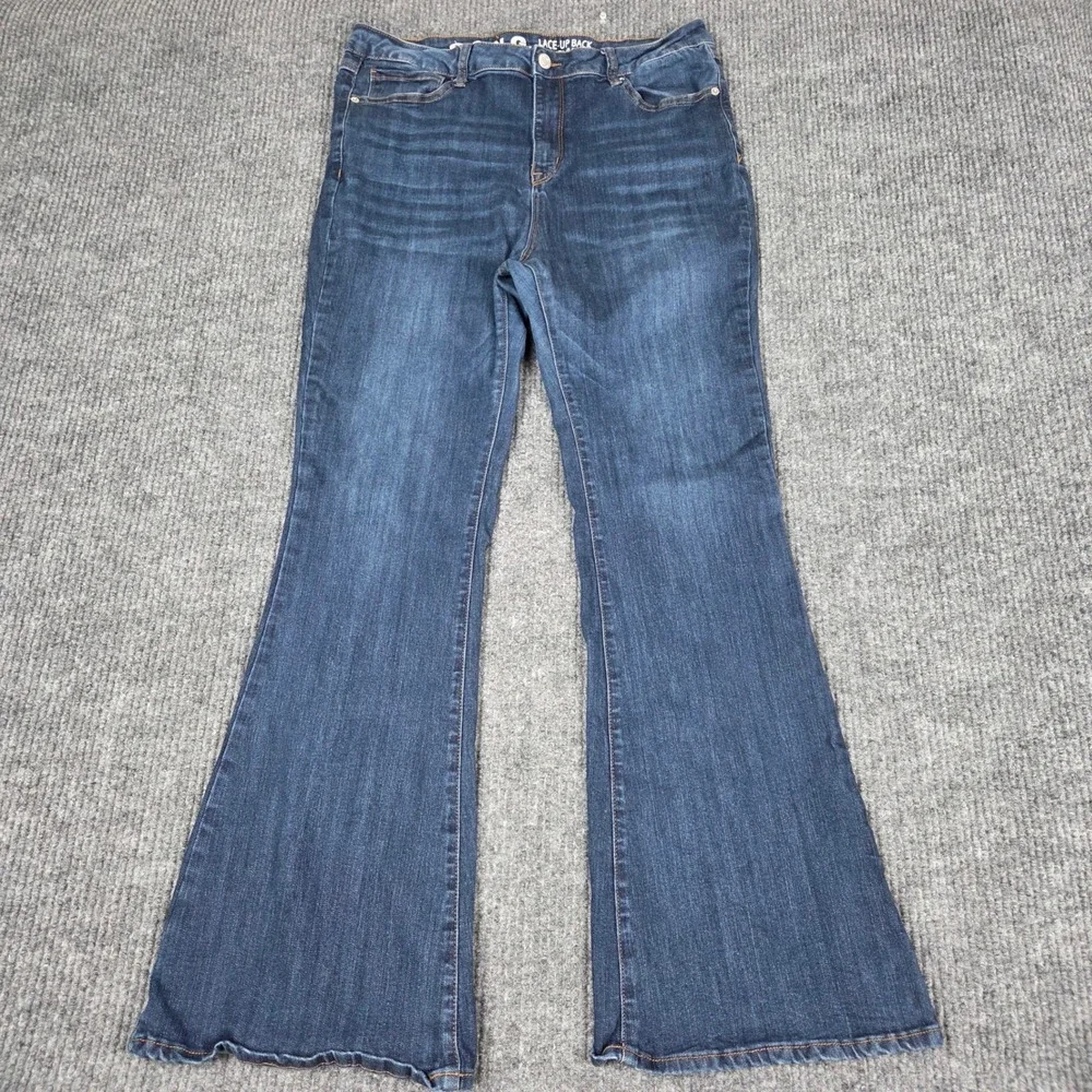 S.O.N.G. Lace-Up Back Fit N Flare Dark Wash High Rise Jeans Womens 15/32